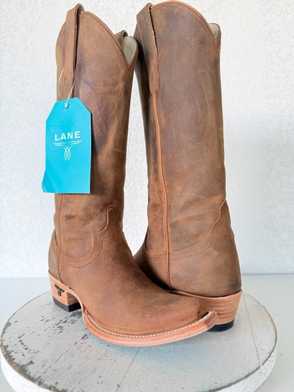 Lane EMMA JANE Brown Cowboy Boots Size 5 Western Cowgirl Mid Calf Tall Snip Toe
